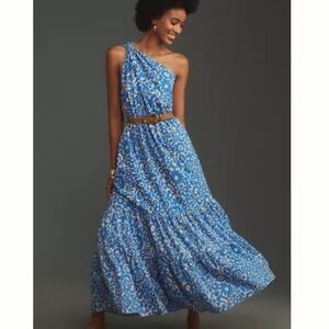 NWT Anthropologie One-Shoulder Blue Floral Dress